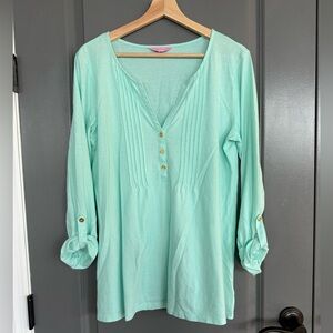 Lilly Pulitzer Pintucked Roll Sleeved Mint Green Tunic Top Size Large